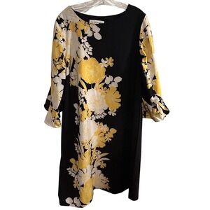 EMMA & MICHELE Black Floral Bell Sleeve Shift Dress Size 2X